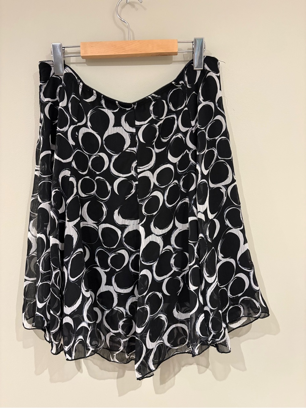 Vintage Black & White Circle-Print A-Line Skirt